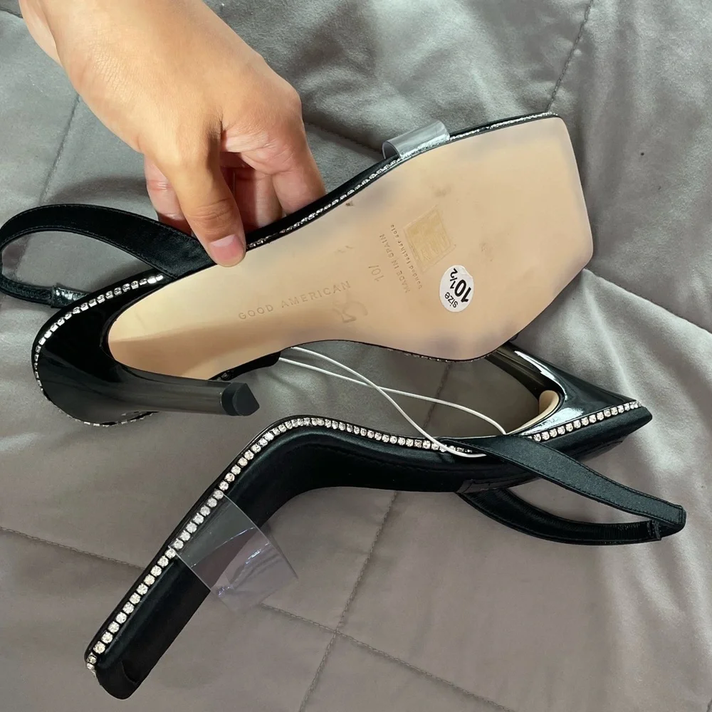 Good American Crystal Crush Lucite Sandal in Black